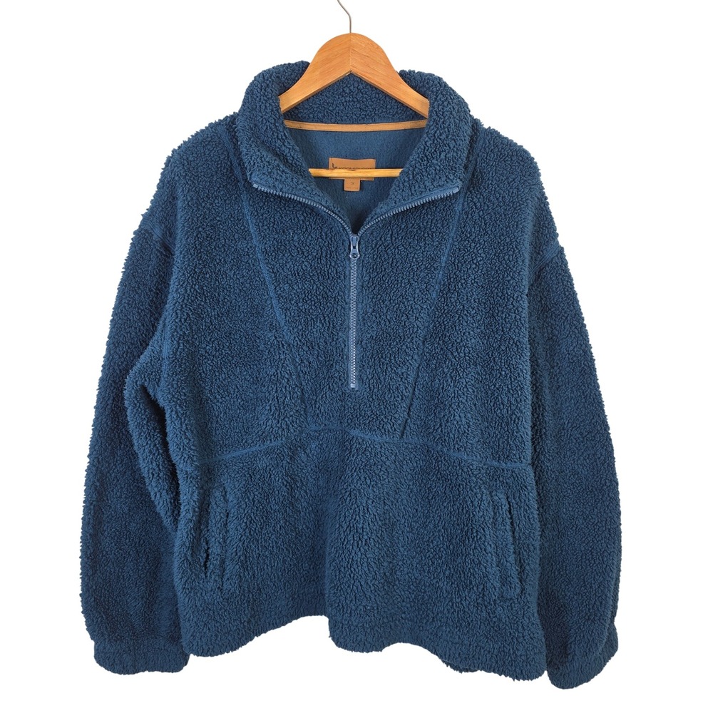 Koolaburra by UGG Blue Sherpa Fleece Quarter Zip Pullover Sweater Womens 1X